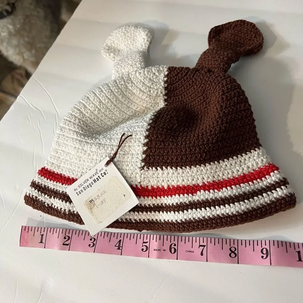 Crochet‎ Puppy Dog Hat Cap Child’s Size 1-2T NWT White Brown Kid’s Crochet Hat
